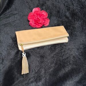 HE Hechizo Anthropologie Vegan Leather with Beaded Tassel  Foldover Clutch Bag